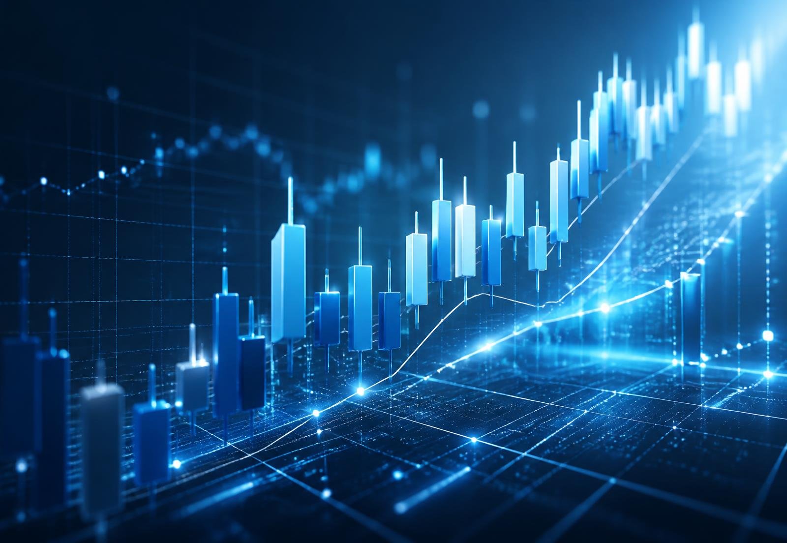 Rising blue candlestick chart representing Indian stock market growth
